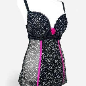 La Senza Baby Doll, Chemise, Push Up Bra Underwire, PolkaDot, Size Small